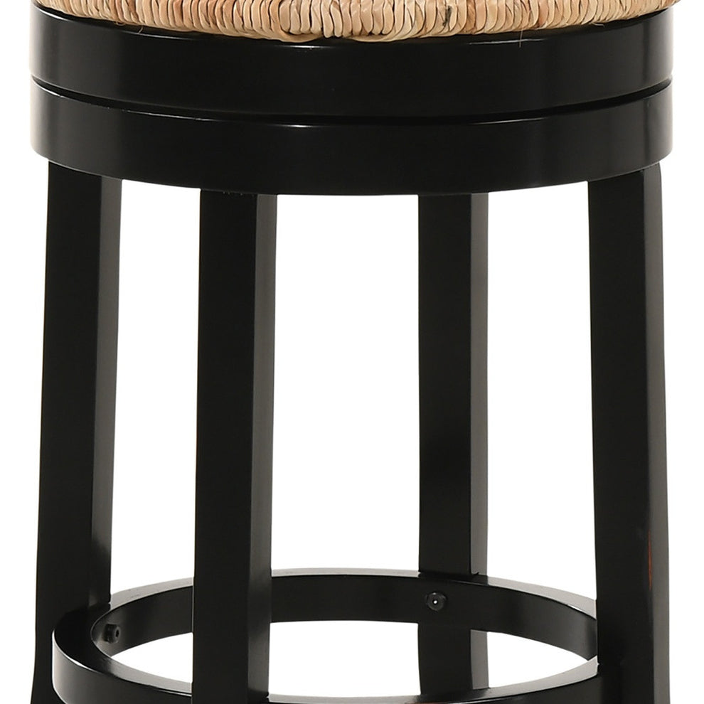 24" Natural And Black Solid Wood Swivel Backless Counter Height Bar Chair With Footrest By Homeroots | Bar Stools | Modishstore - 3
