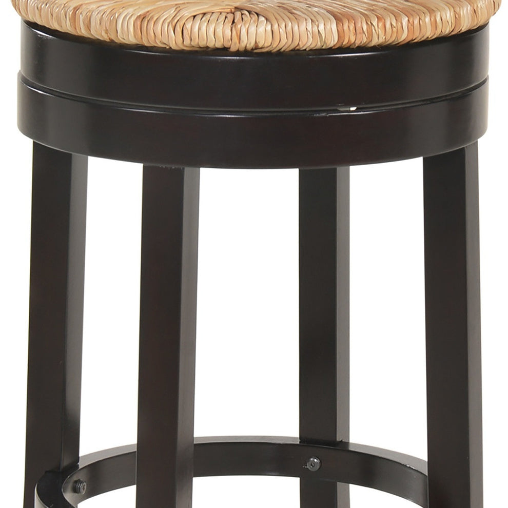 24" Natural And Espresso Swivel Backless Counter Height Bar Chair With Footrest By Homeroots | Bar Stools | Modishstore - 4