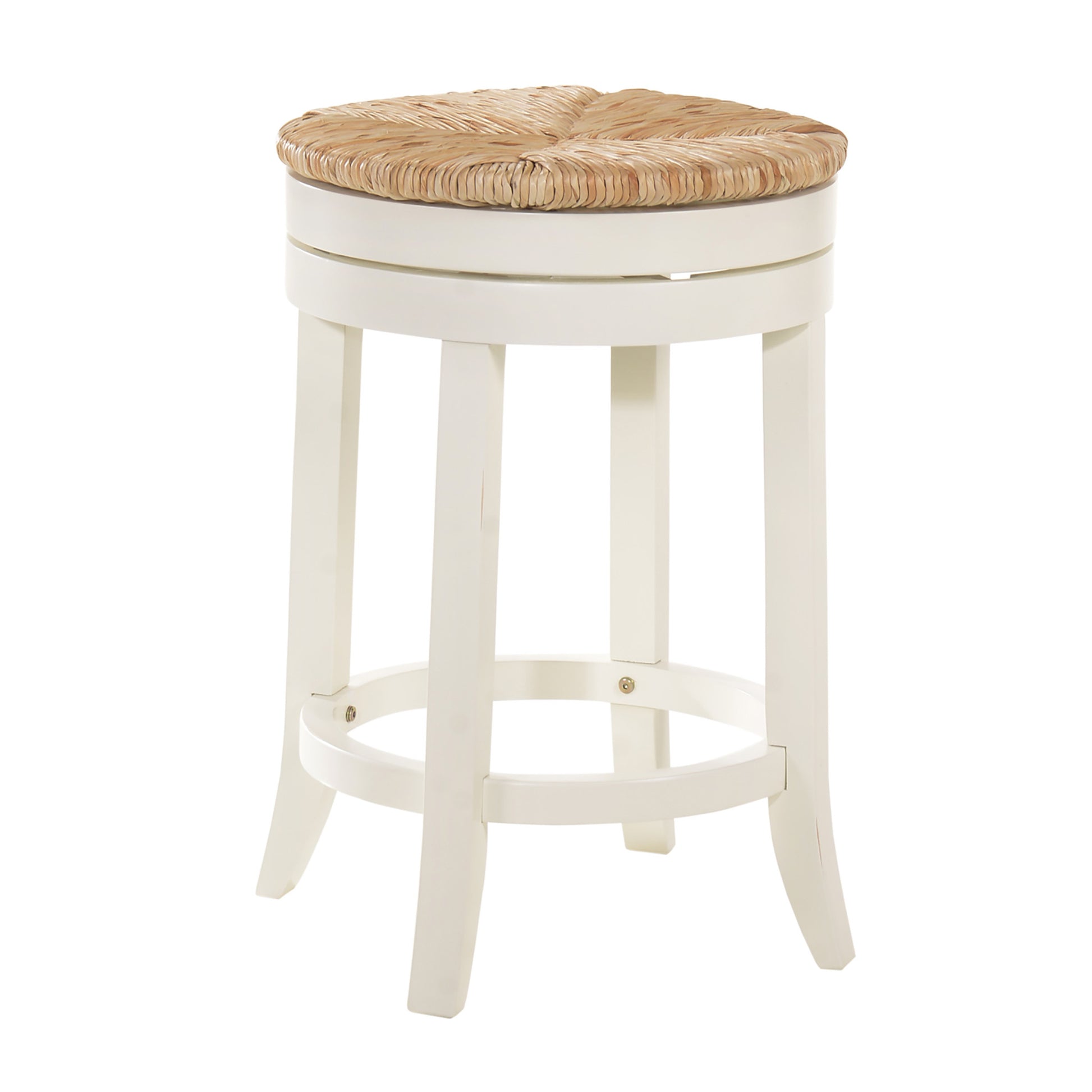 24" Natural and Antiqued White Solid Wood Swivel Backless Counter Height Bar Chair with Footrest By Homeroots | Bar Stools | Modishstore