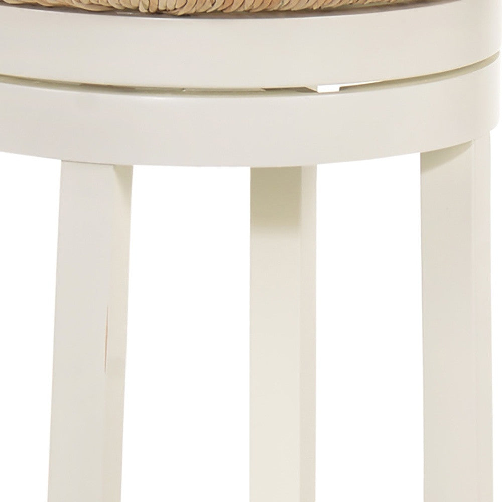 24" Natural and Antiqued White Solid Wood Swivel Backless Counter Height Bar Chair with Footrest By Homeroots | Bar Stools | Modishstore - 4