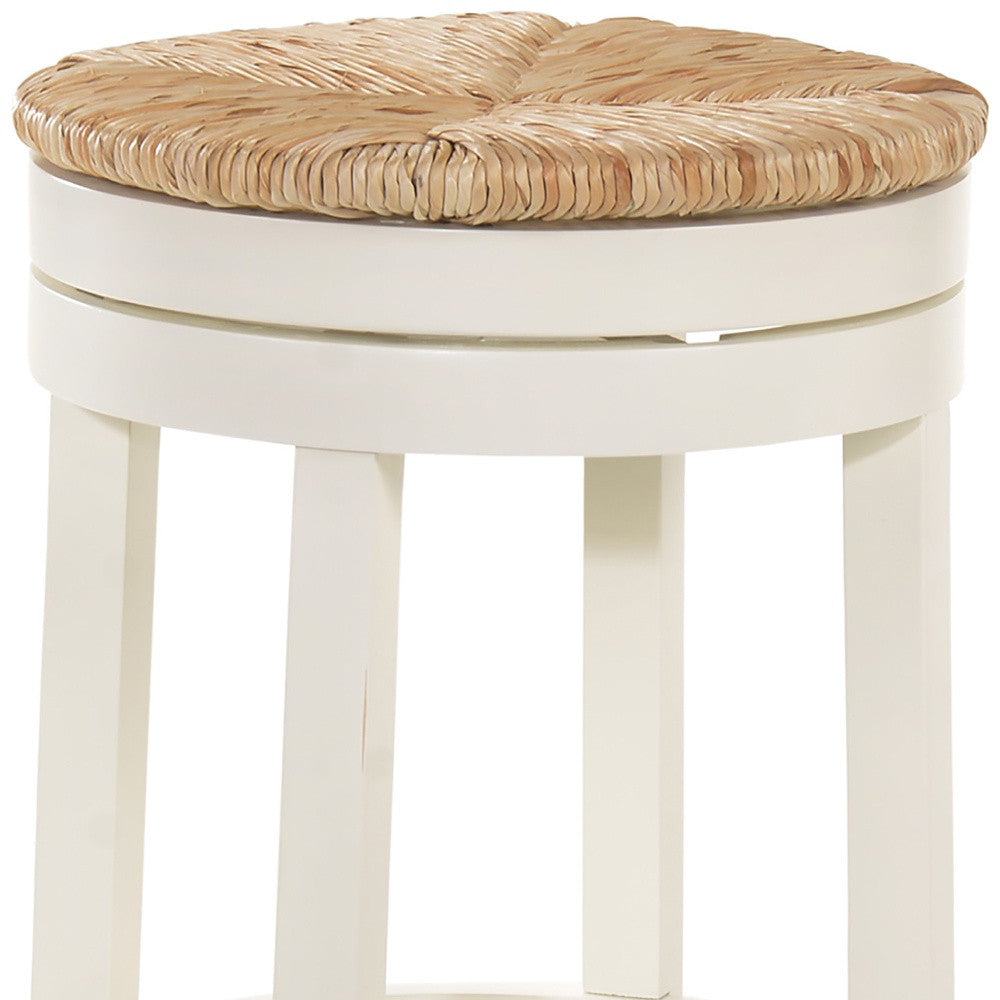 24" Natural and Antiqued White Solid Wood Swivel Backless Counter Height Bar Chair with Footrest By Homeroots | Bar Stools | Modishstore - 5