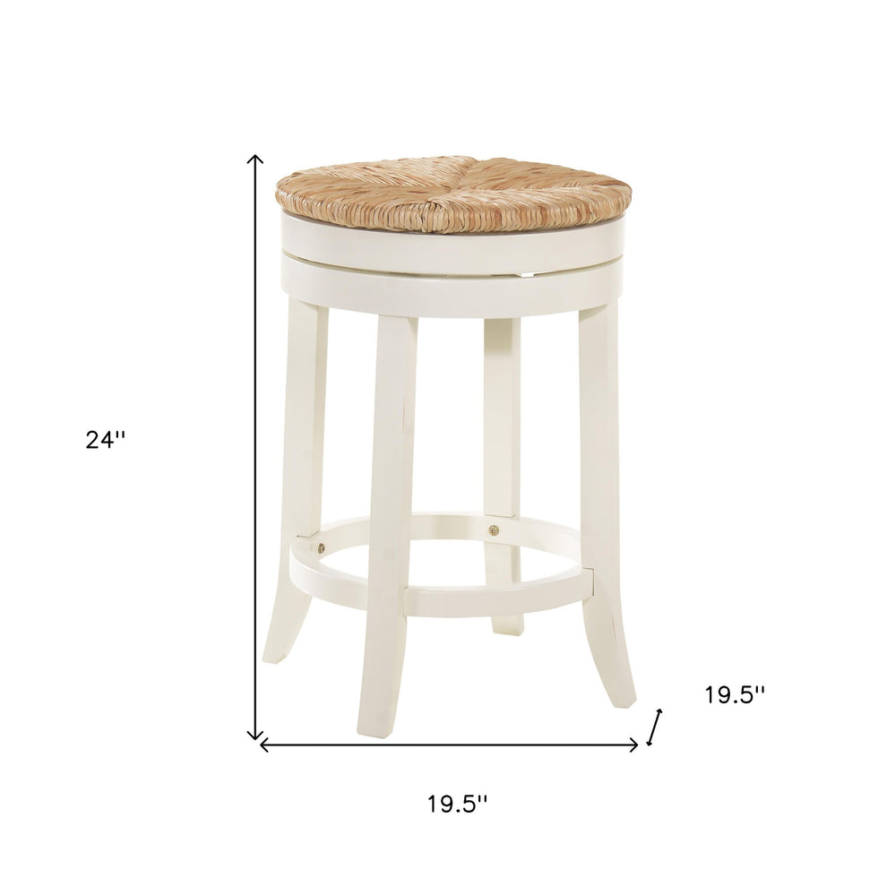 24" Natural and Antiqued White Solid Wood Swivel Backless Counter Height Bar Chair with Footrest By Homeroots | Bar Stools | Modishstore - 6