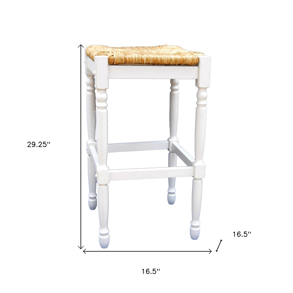 29" Natural And Antiqued White Backless Bar Height Chair With Footrest By Homeroots | Bar Stools | Modishstore - 5