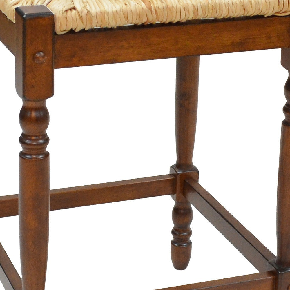29" Natural And Chestnut Backless Bar Height Chair With Footrest By Homeroots | Bar Stools | Modishstore - 3