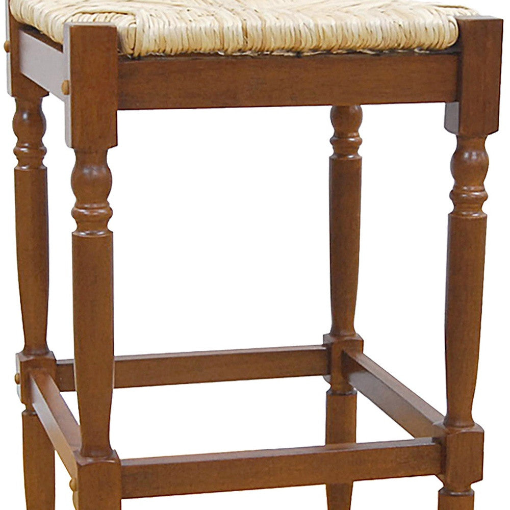 29" Natural And Brown Backless Bar Height Chair With Footrest By Homeroots | Bar Stools | Modishstore - 4