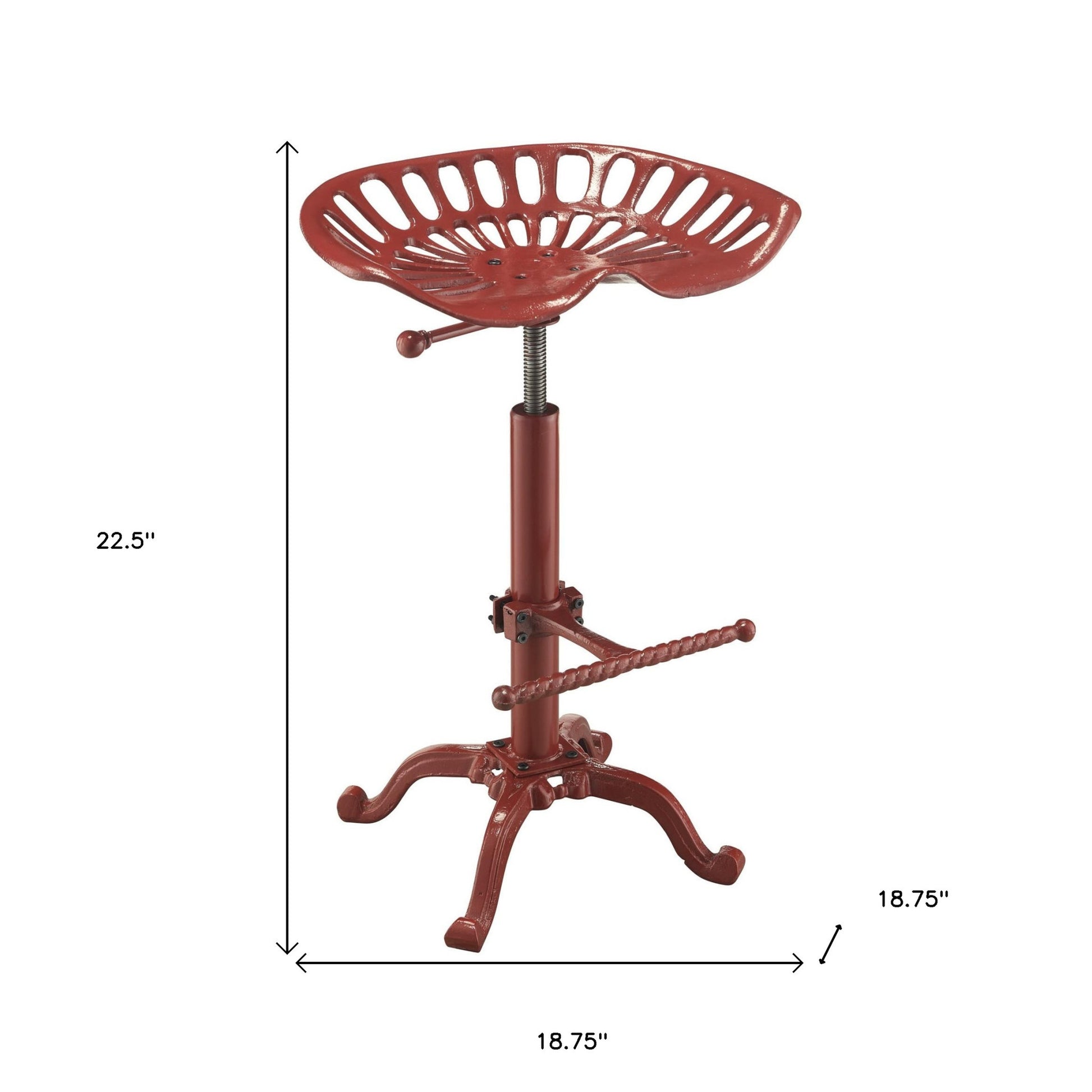 23" Red Backless Adjustable Height Bar Chair With Footrest By Homeroots | Bar Stools | Modishstore - 5