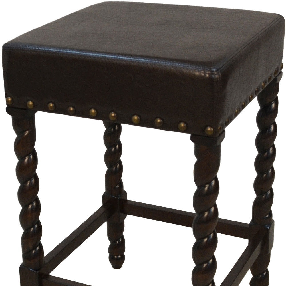 24" Black and Espresso Faux Leather and Solid Wood Backless Counter Height Bar Chair with Footrest By Homeroots | Bar Stools | Modishstore - 4