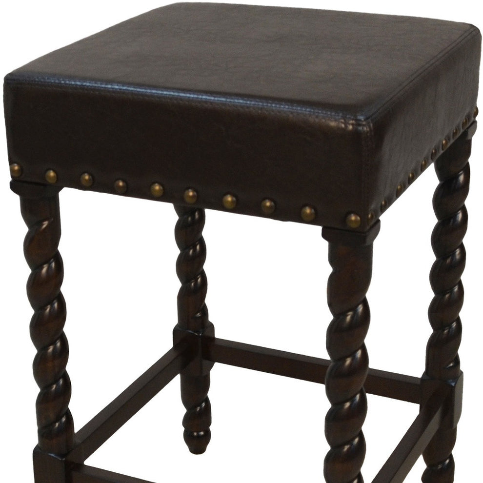 24" Black and Espresso Faux Leather and Solid Wood Backless Counter Height Bar Chair with Footrest By Homeroots | Bar Stools | Modishstore - 4