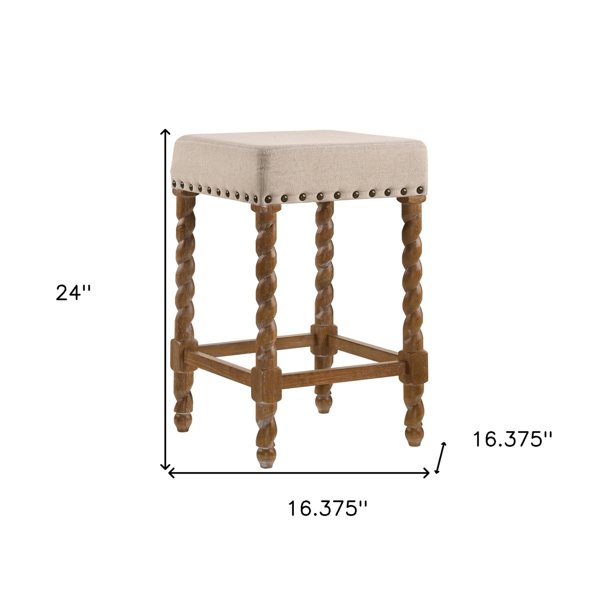 24" Cream And Natural Faux Leather And Solid Wood Backless Counter Height Bar Chair With Footrest By Homeroots | Bar Stools | Modishstore - 5