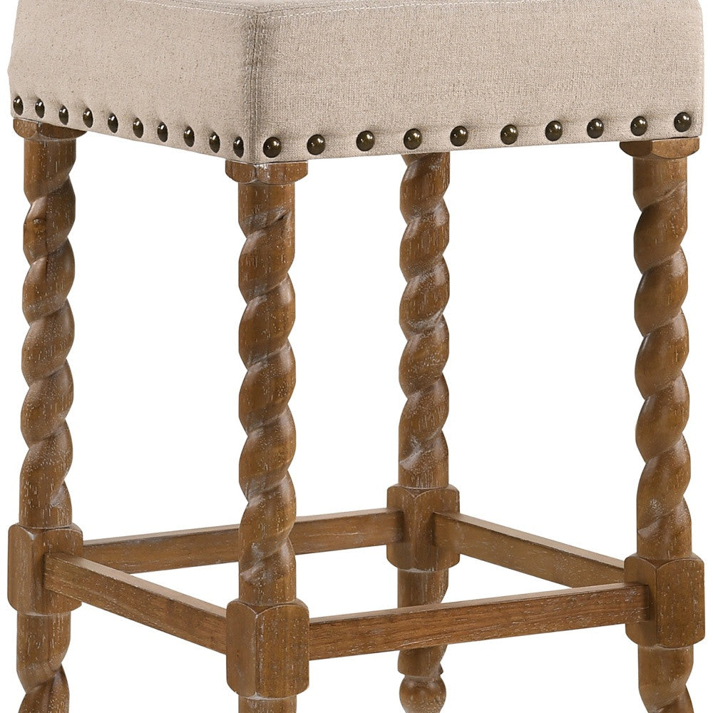 24" Cream And Natural Faux Leather And Solid Wood Backless Counter Height Bar Chair With Footrest By Homeroots | Bar Stools | Modishstore - 4