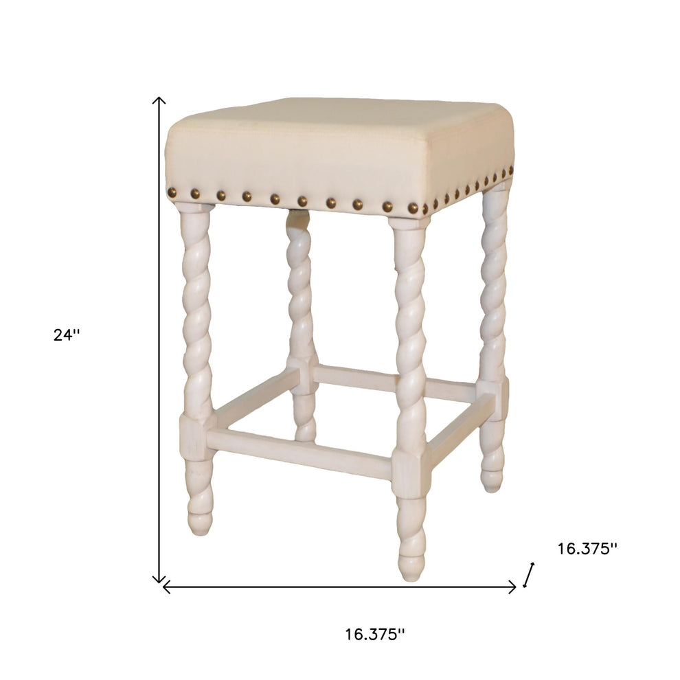 24" Cream And White Backless Counter Height Bar Chair With Footrest By Homeroots | Bar Stools | Modishstore - 5