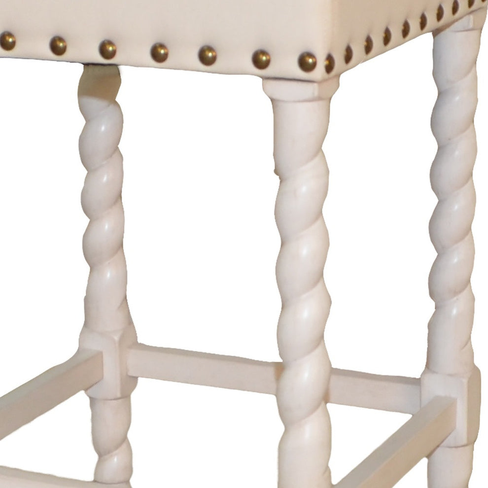 24" Cream And White Backless Counter Height Bar Chair With Footrest By Homeroots | Bar Stools | Modishstore - 3
