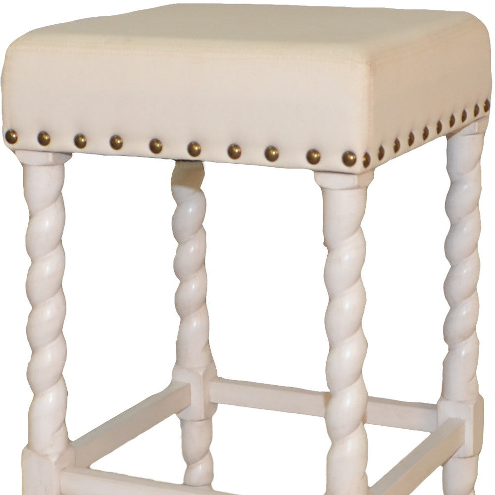 24" Cream And White Backless Counter Height Bar Chair With Footrest By Homeroots