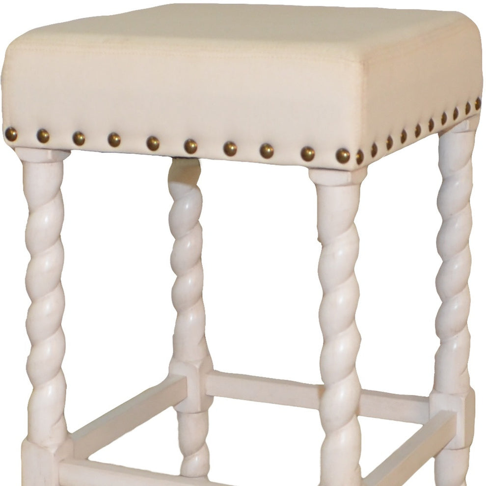 24" Cream And White Backless Counter Height Bar Chair With Footrest By Homeroots | Bar Stools | Modishstore - 4