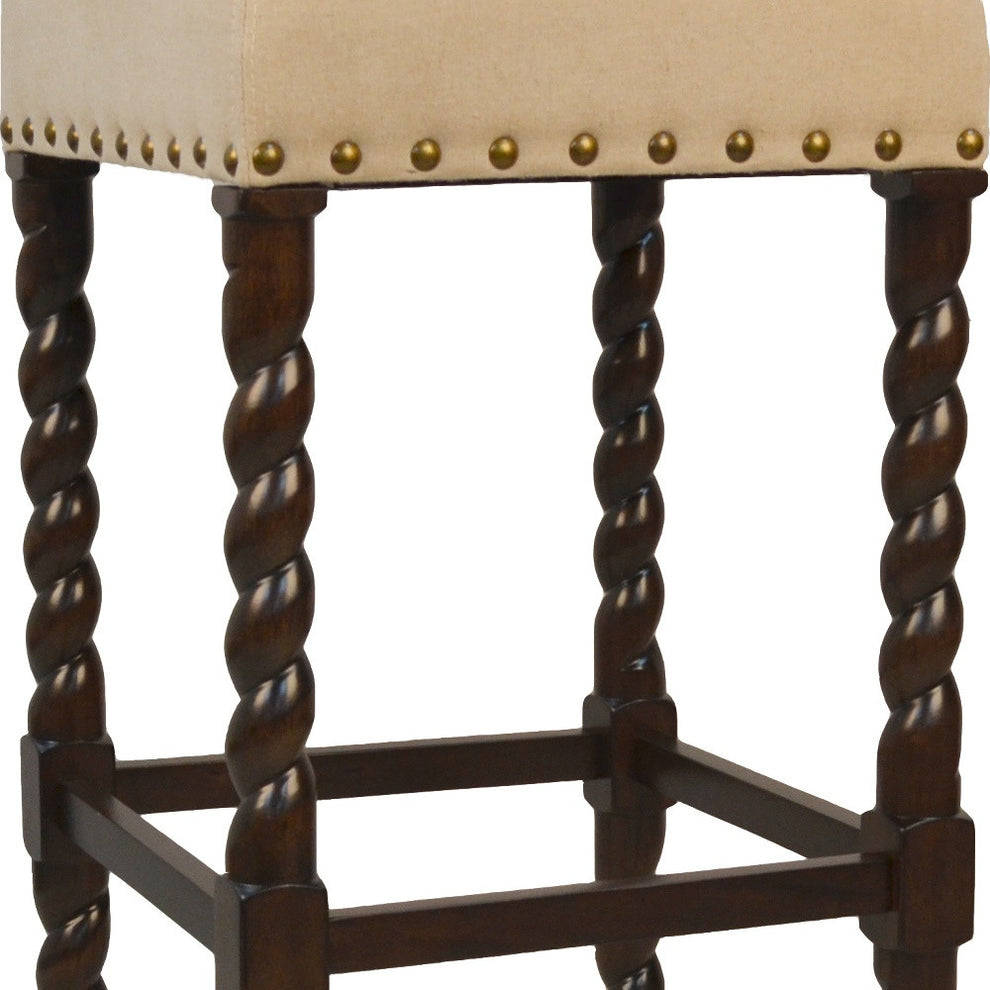 30" Cream And Espresso Backless Bar Height Chair With Footrest By Homeroots | Bar Stools | Modishstore - 4