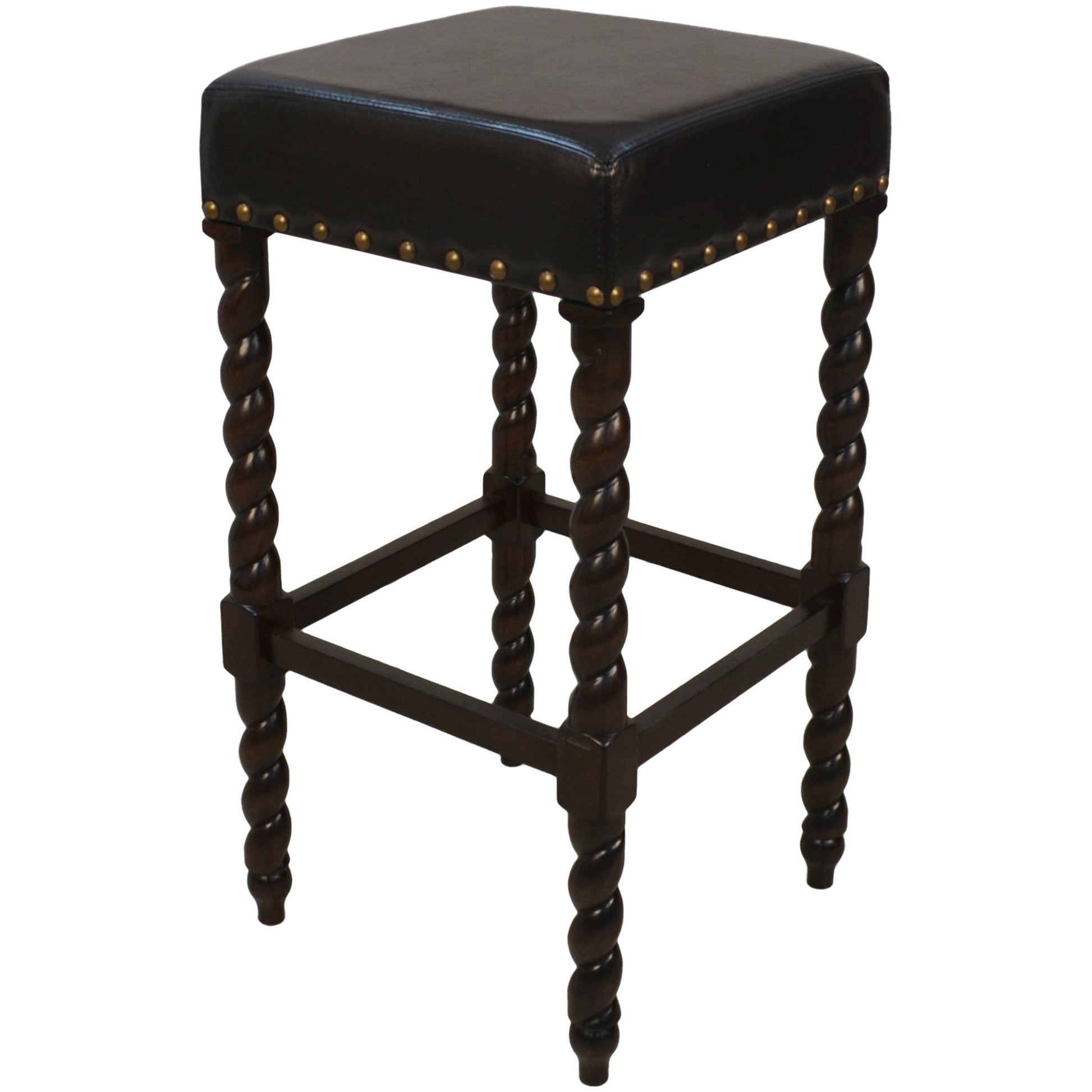 30" Black Faux Leather And Solid Wood Backless Bar Height Chair With Footrest By Homeroots | Bar Stools | Modishstore