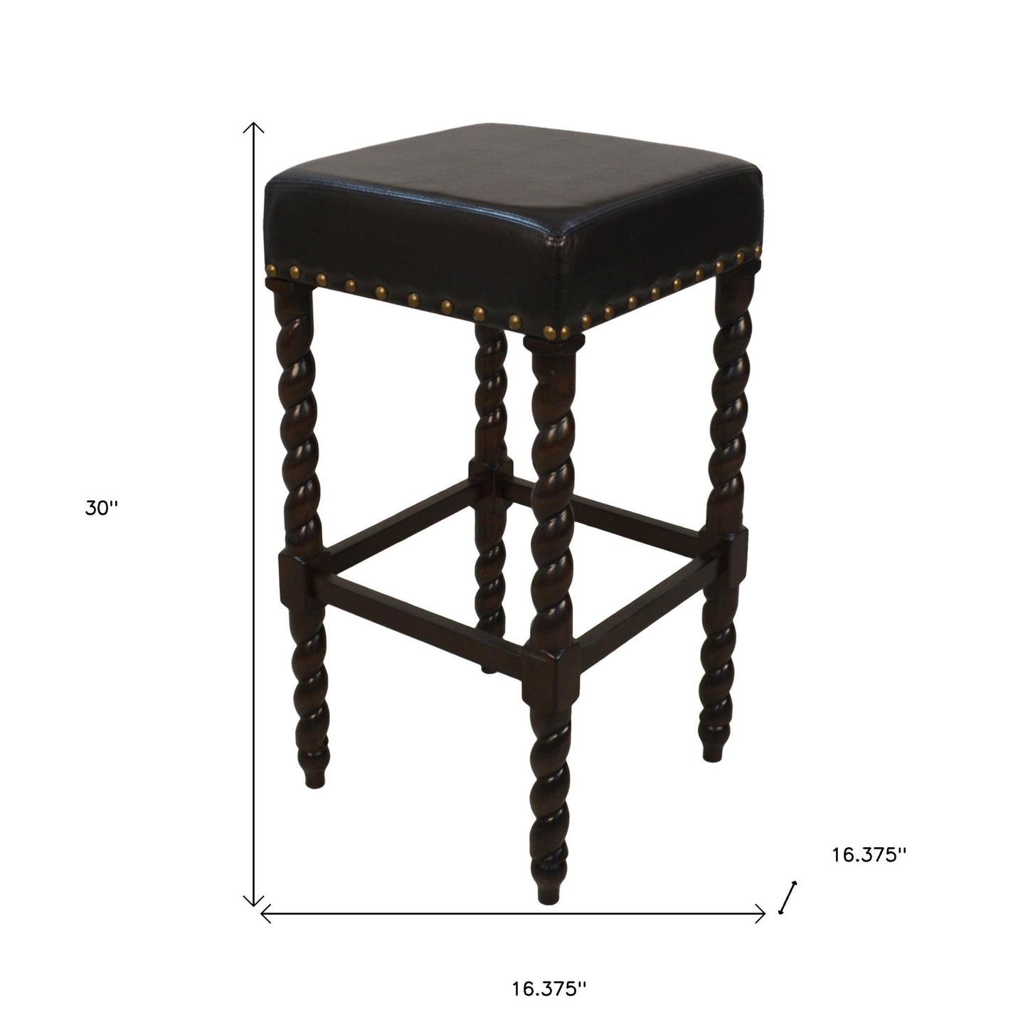 30" Black Faux Leather And Solid Wood Backless Bar Height Chair With Footrest By Homeroots | Bar Stools | Modishstore - 5