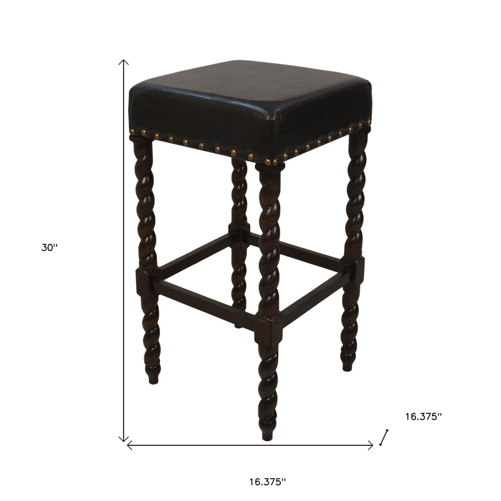 30" Black Faux Leather And Solid Wood Backless Bar Height Chair With Footrest By Homeroots | Bar Stools | Modishstore - 5