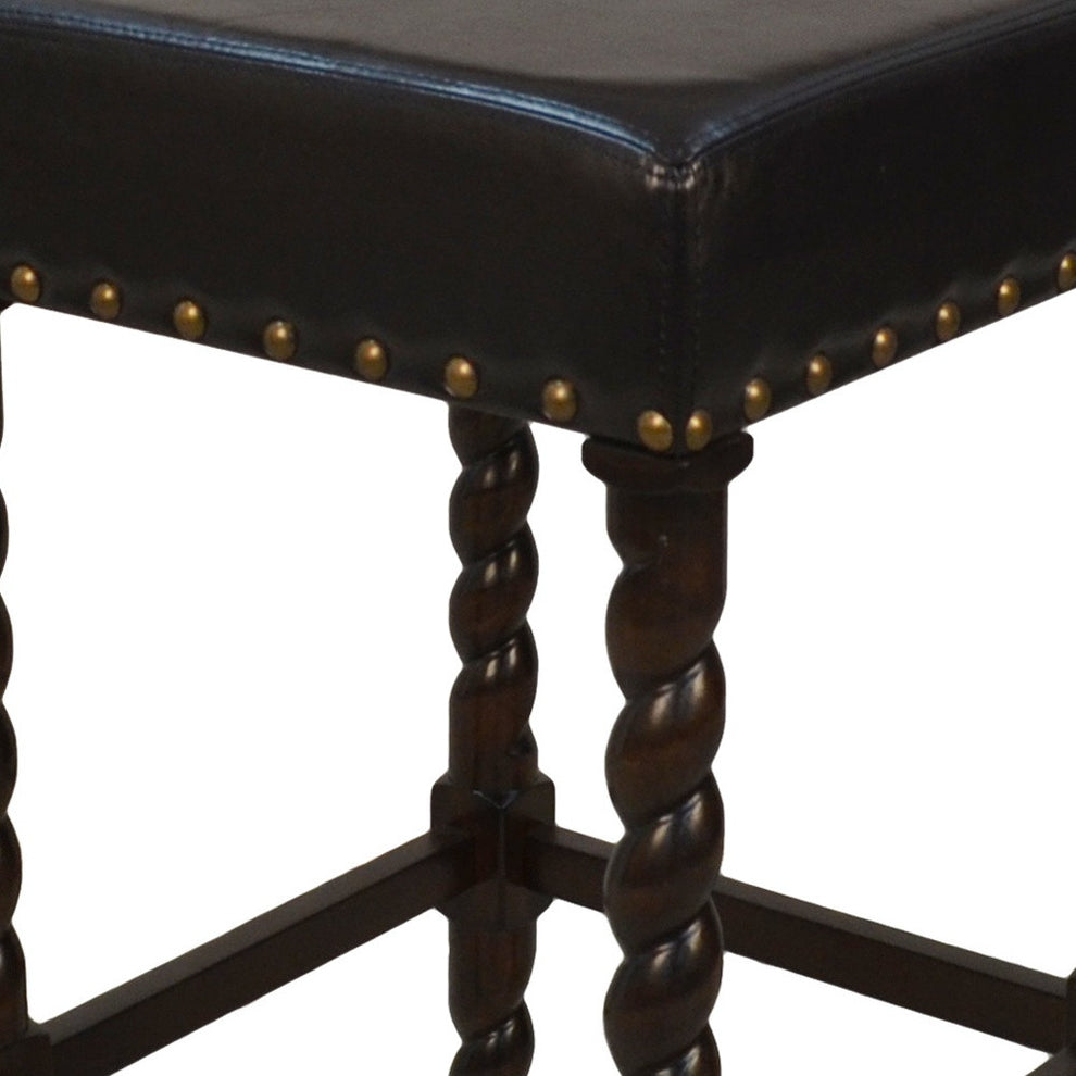 30" Black Faux Leather And Solid Wood Backless Bar Height Chair With Footrest By Homeroots | Bar Stools | Modishstore - 3