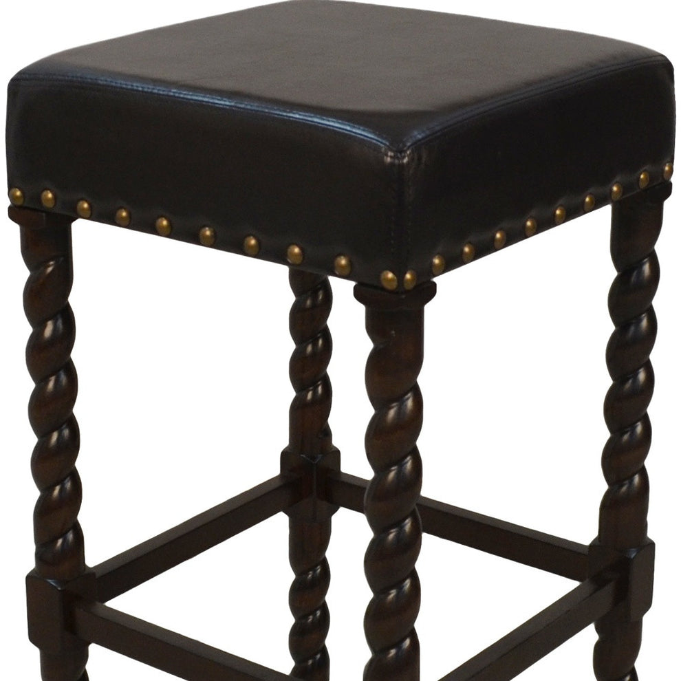 30" Black Faux Leather And Solid Wood Backless Bar Height Chair With Footrest By Homeroots | Bar Stools | Modishstore - 4