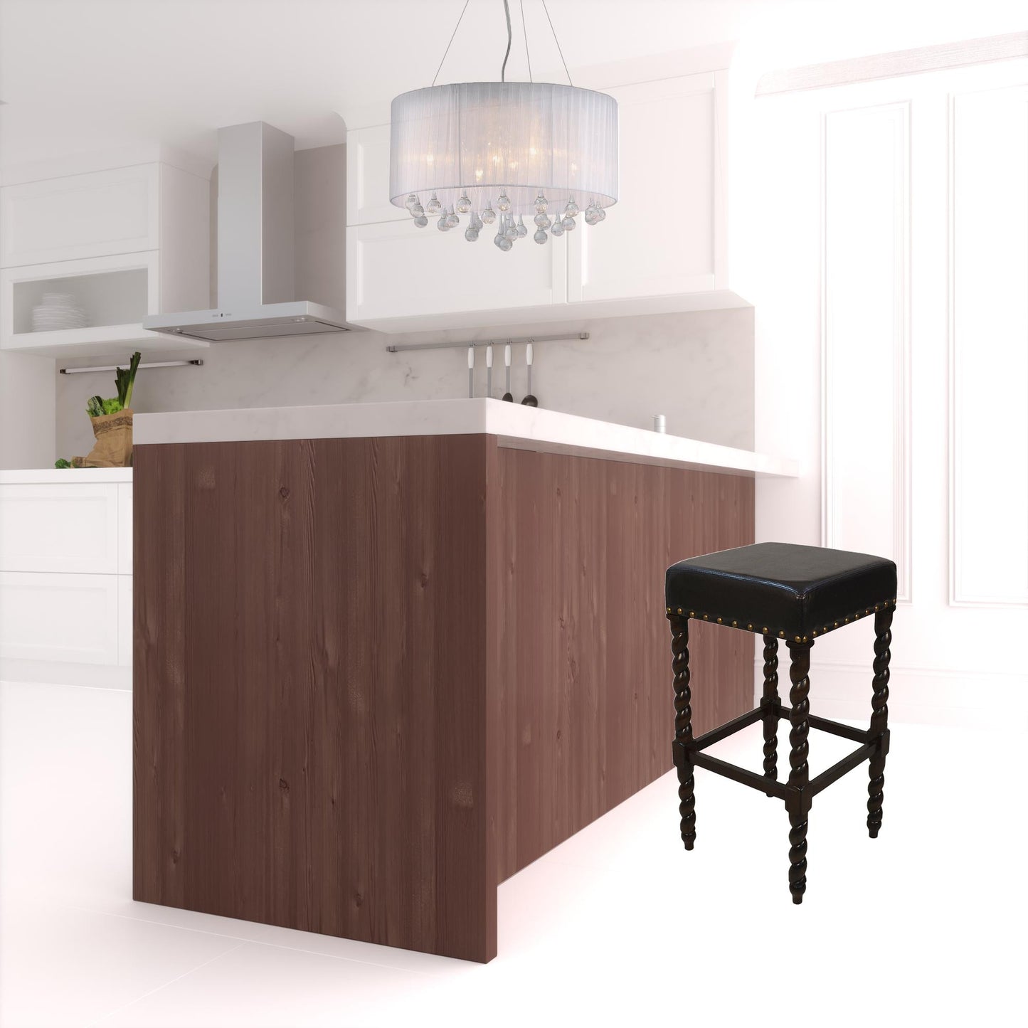 30" Black Faux Leather And Solid Wood Backless Bar Height Chair With Footrest By Homeroots | Bar Stools | Modishstore - 2