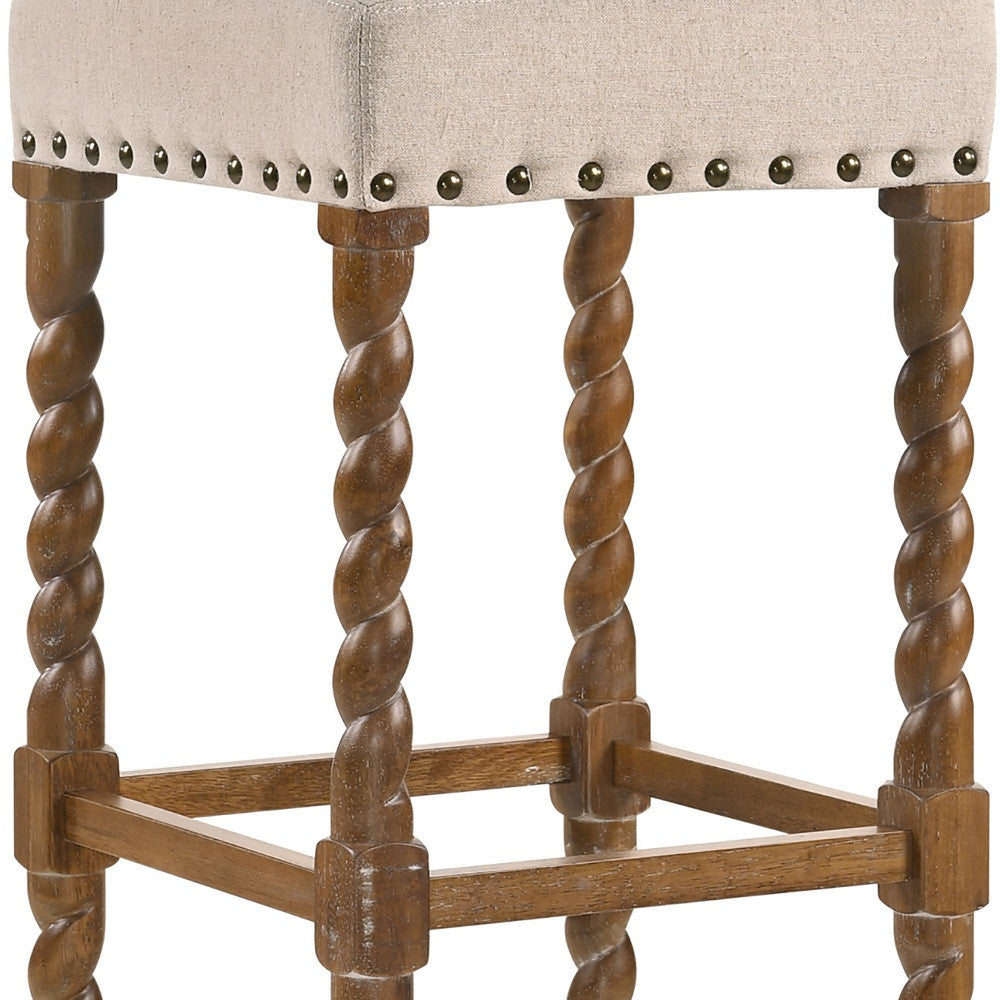 30" Cream And Natural Backless Bar Height Chair With Footrest By Homeroots | Bar Stools | Modishstore - 4