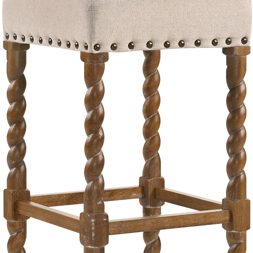 30" Cream And Natural Backless Bar Height Chair With Footrest By Homeroots | Bar Stools | Modishstore - 4