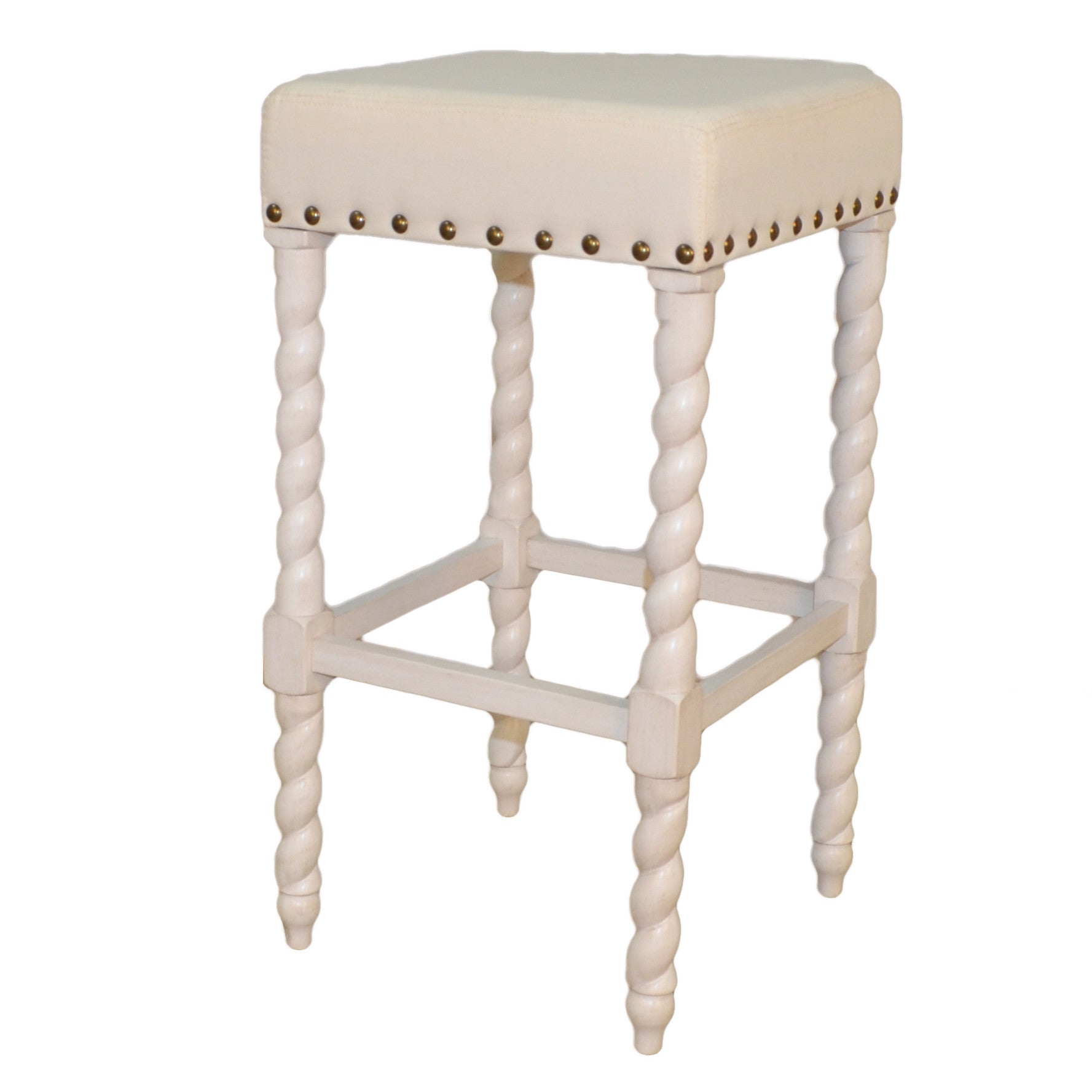 30" Cream Faux Leather And Solid Wood Backless Bar Height Chair With Footrest By Homeroots | Bar Stools | Modishstore