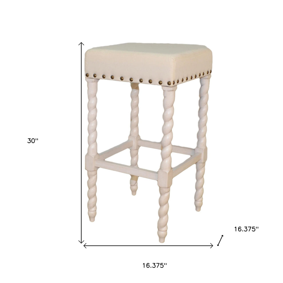 30" Cream Faux Leather And Solid Wood Backless Bar Height Chair With Footrest By Homeroots | Bar Stools | Modishstore - 5