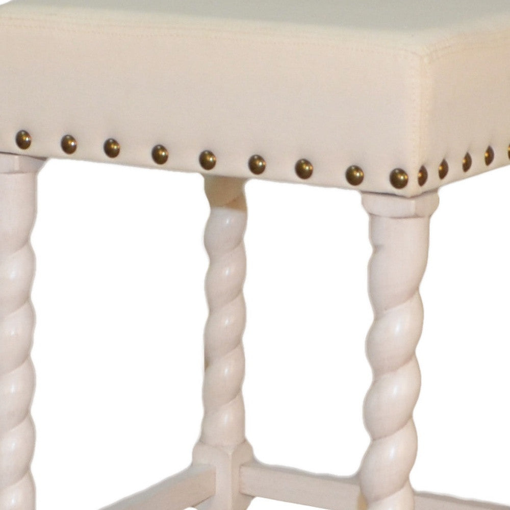 30" Cream Faux Leather And Solid Wood Backless Bar Height Chair With Footrest By Homeroots | Bar Stools | Modishstore - 3