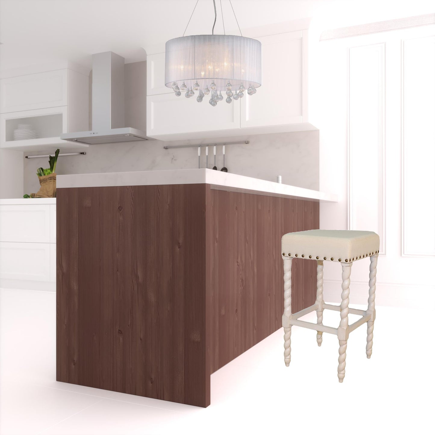 30" Cream Faux Leather And Solid Wood Backless Bar Height Chair With Footrest By Homeroots | Bar Stools | Modishstore - 2