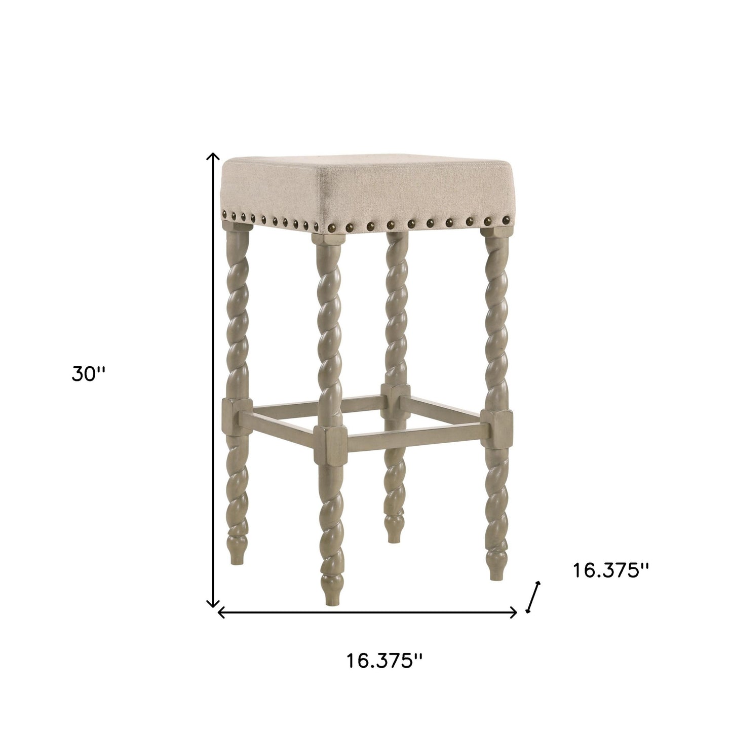 30" Cream And Gray Backless Bar Height Chair With Footrest By Homeroots | Bar Stools | Modishstore - 5