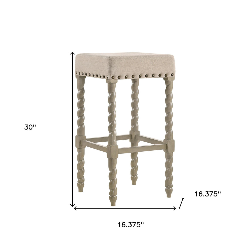 30" Cream And Gray Backless Bar Height Chair With Footrest By Homeroots | Bar Stools | Modishstore - 5