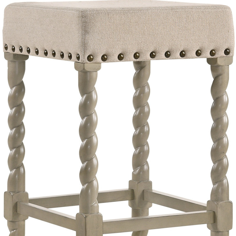 30" Cream And Gray Backless Bar Height Chair With Footrest By Homeroots | Bar Stools | Modishstore - 4