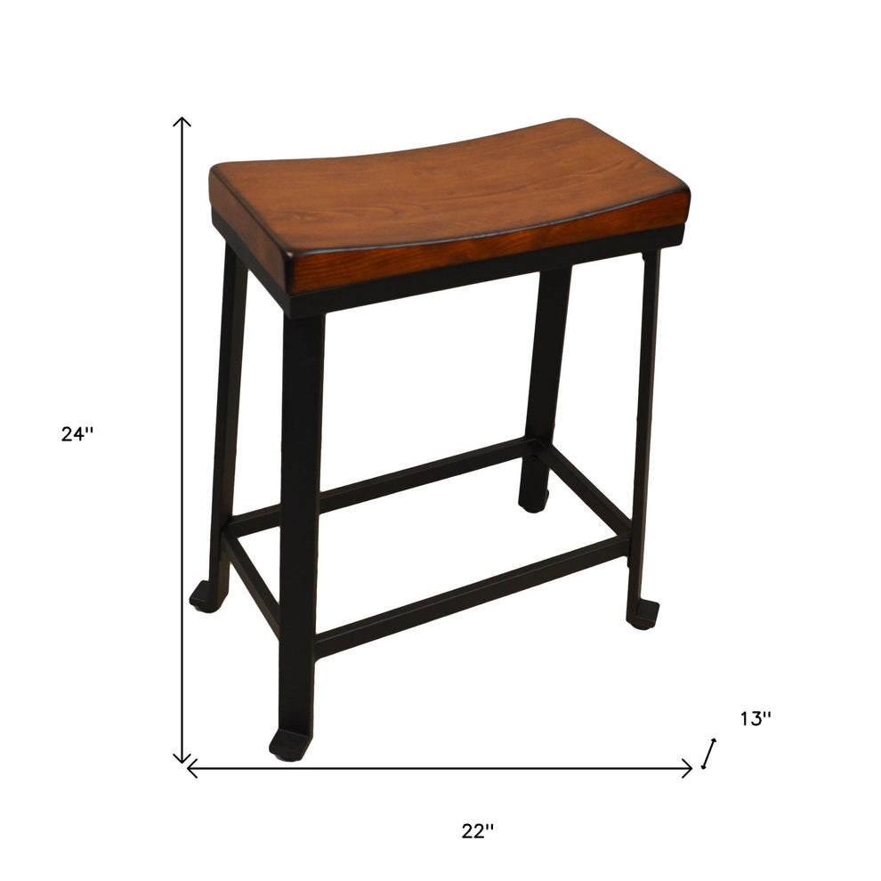 24" Chestnut And Black Steel Backless Counter Height Bar Chair With Footrest By Homeroots | Bar Stools | Modishstore - 5