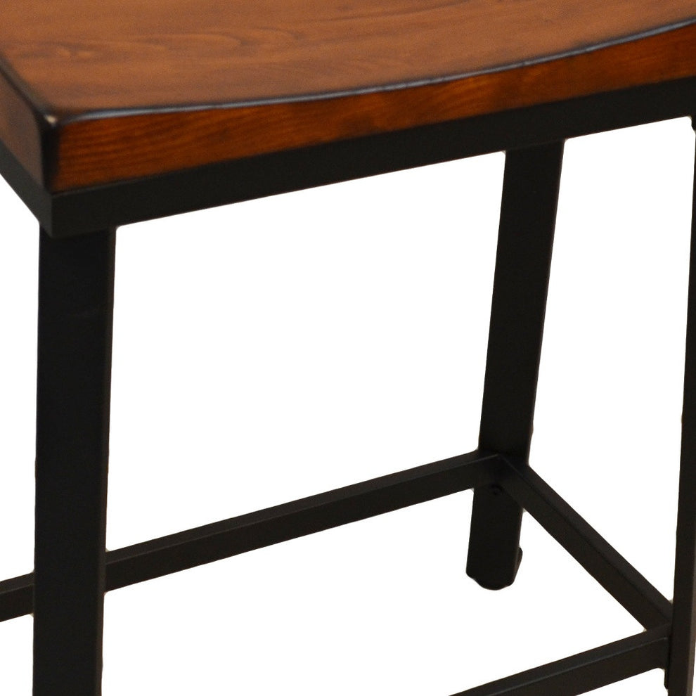 24" Chestnut And Black Steel Backless Counter Height Bar Chair With Footrest By Homeroots | Bar Stools | Modishstore - 3