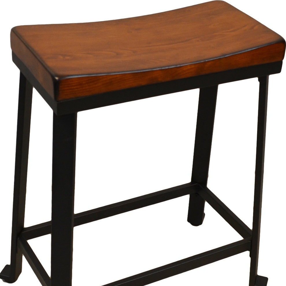 24" Chestnut And Black Steel Backless Counter Height Bar Chair With Footrest By Homeroots | Bar Stools | Modishstore - 4