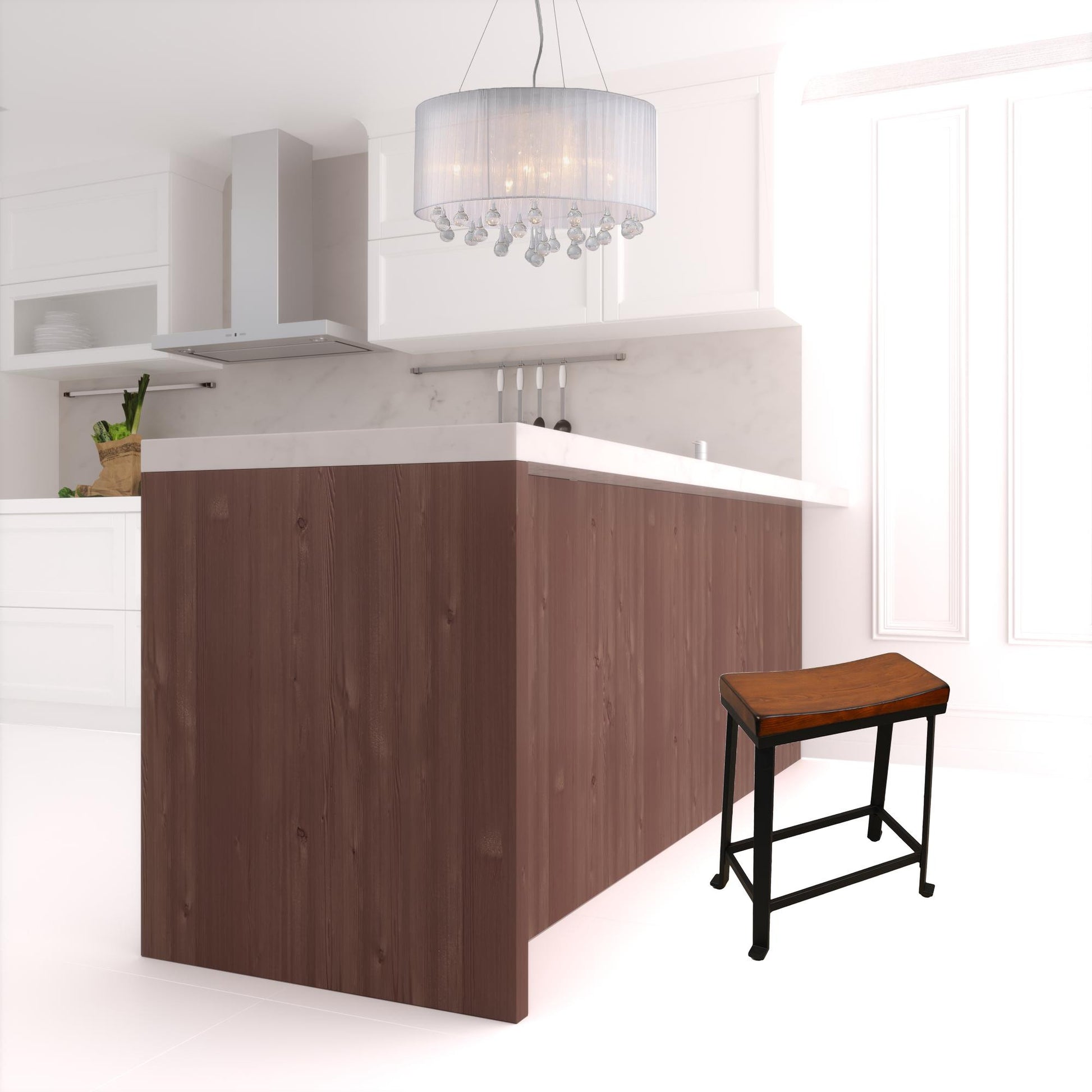 24" Chestnut And Black Steel Backless Counter Height Bar Chair With Footrest By Homeroots | Bar Stools | Modishstore - 2