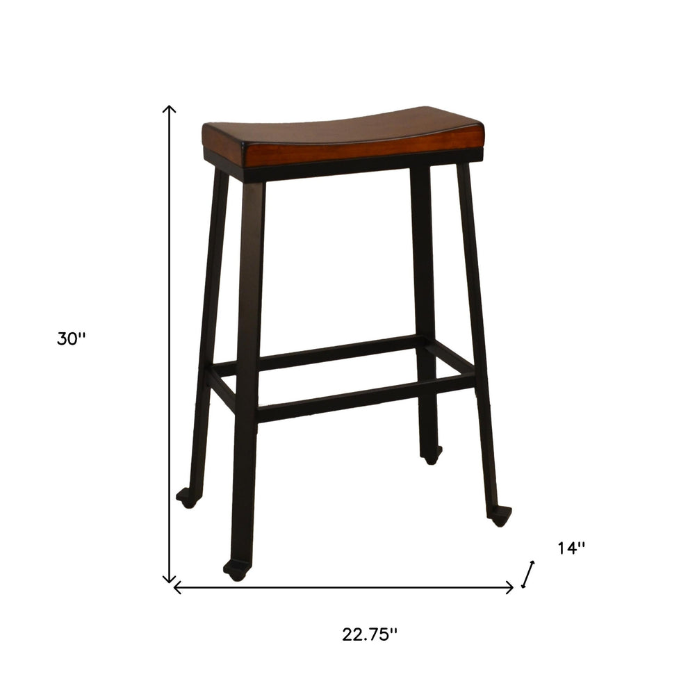 30" Chestnut And Black Steel Backless Bar Height Chair With Footrest By Homeroots | Bar Stools | Modishstore - 5