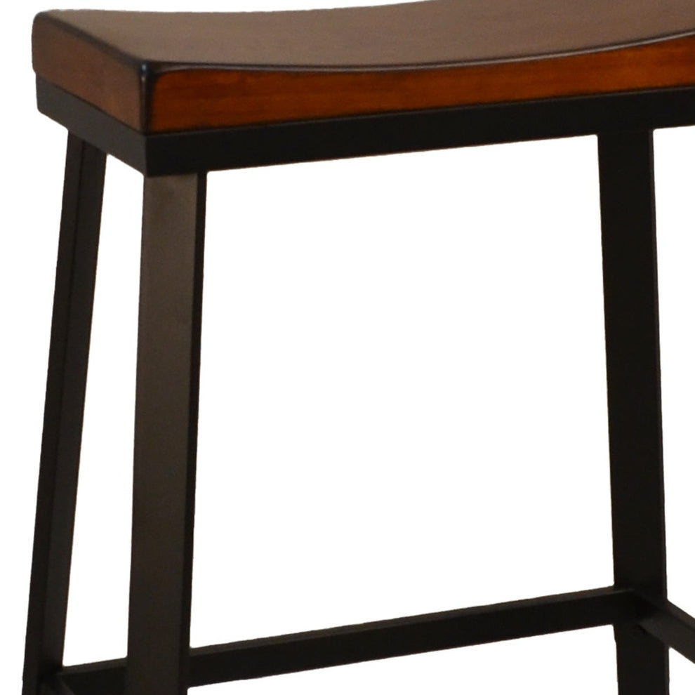 30" Chestnut And Black Steel Backless Bar Height Chair With Footrest By Homeroots | Bar Stools | Modishstore - 3