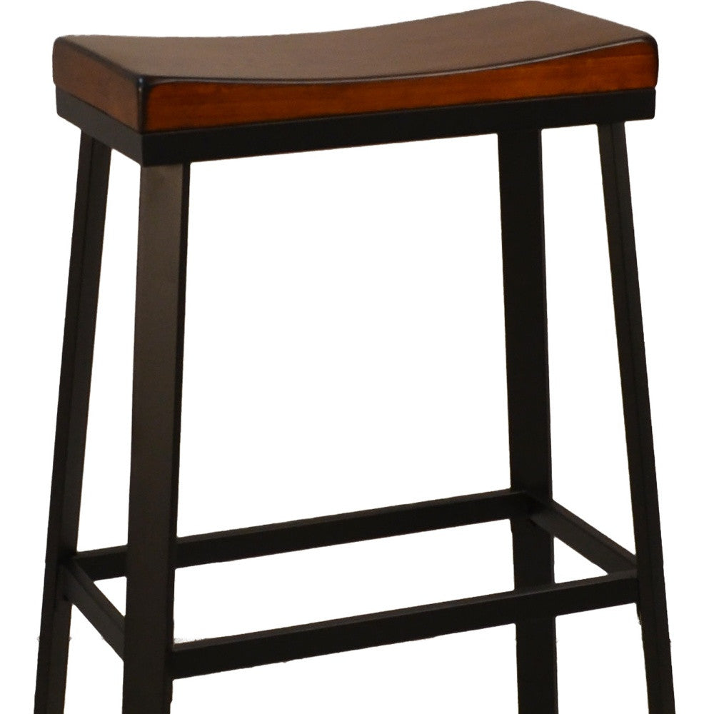 30" Chestnut And Black Steel Backless Bar Height Chair With Footrest By Homeroots | Bar Stools | Modishstore - 4