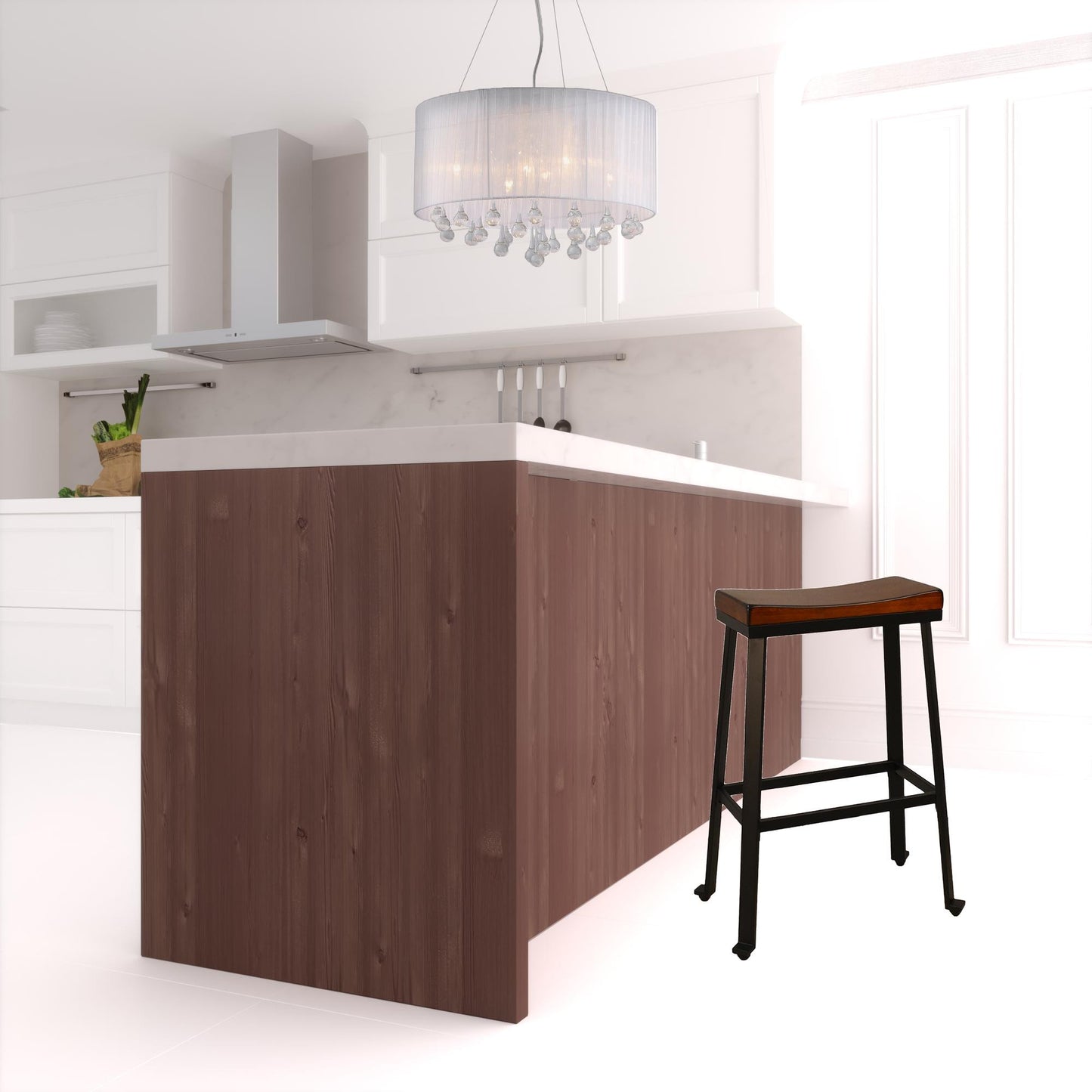 30" Chestnut And Black Steel Backless Bar Height Chair With Footrest By Homeroots | Bar Stools | Modishstore - 2