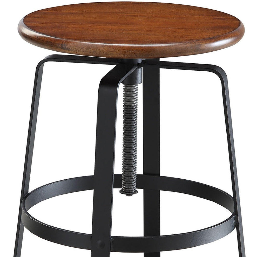 30" Chestnut Steel Swivel Backless Adjustable Height Bar Chair With Footrest By Homeroots | Bar Stools | Modishstore - 4