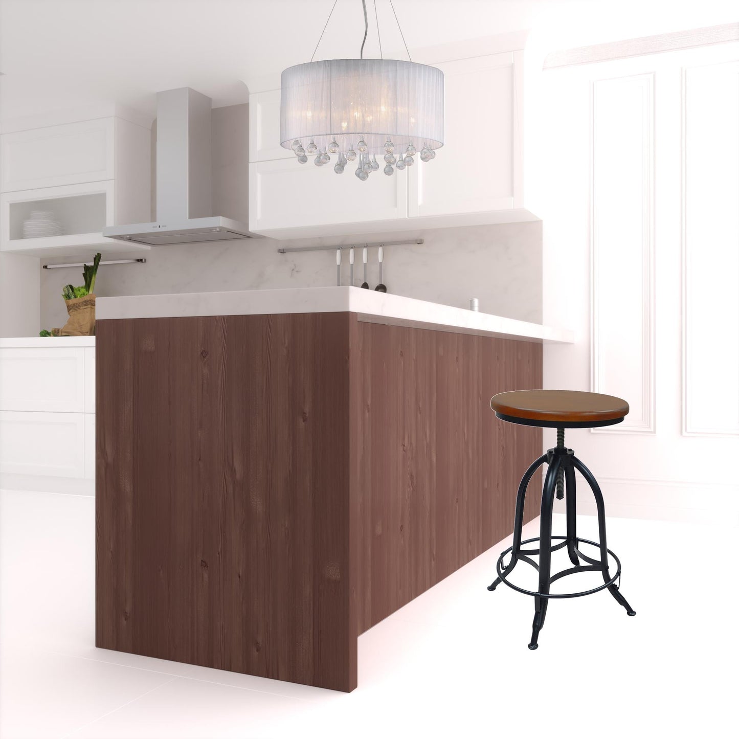 30" Chestnut And Black Swivel Backless Adjustable Height Bar Chair With Footrest By Homeroots | Bar Stools | Modishstore - 2