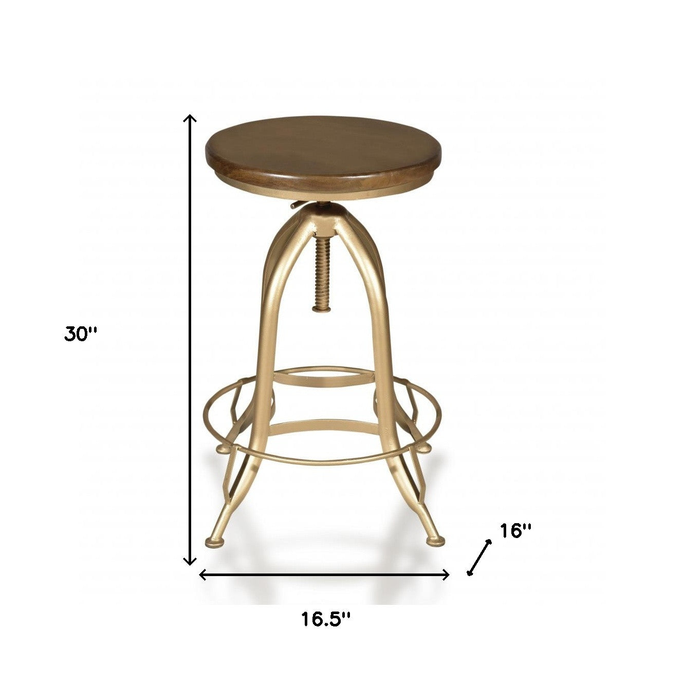30" Brown And Gold Swivel Backless Adjustable Height Bar Chair With Footrest By Homeroots | Bar Stools | Modishstore - 5