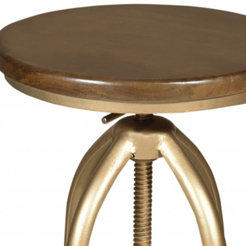 30" Brown And Gold Swivel Backless Adjustable Height Bar Chair With Footrest By Homeroots | Bar Stools | Modishstore - 3