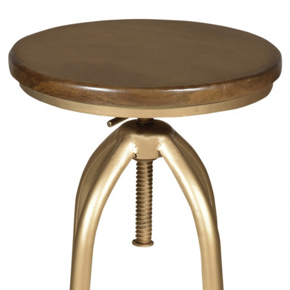 30" Brown And Gold Swivel Backless Adjustable Height Bar Chair With Footrest By Homeroots | Bar Stools | Modishstore - 4