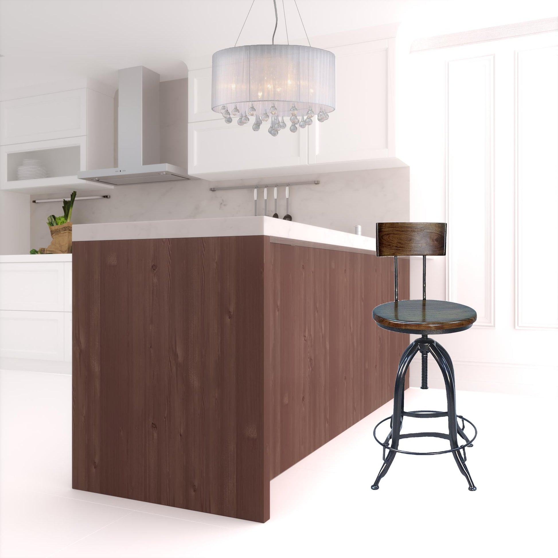 41" Chestnut And Black Swivel Low Back Adjustable Height Bar Chair With Footrest By Homeroots | Bar Stools | Modishstore - 2