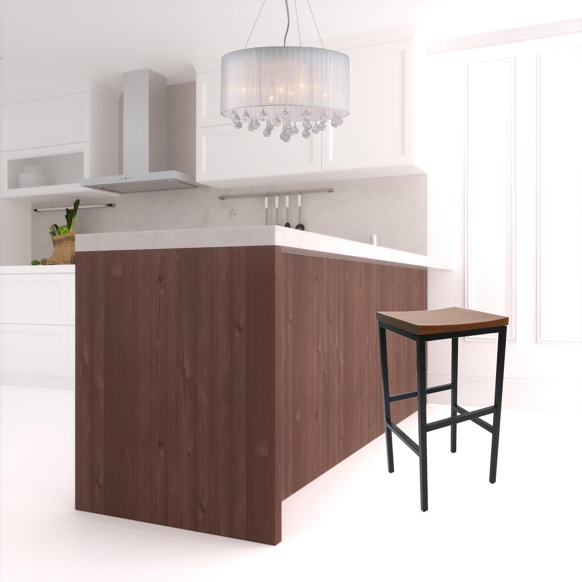 30" Chestnut Steel Swivel Backless Bar Height Chair With Footrest By Homeroots | Bar Stools | Modishstore - 2