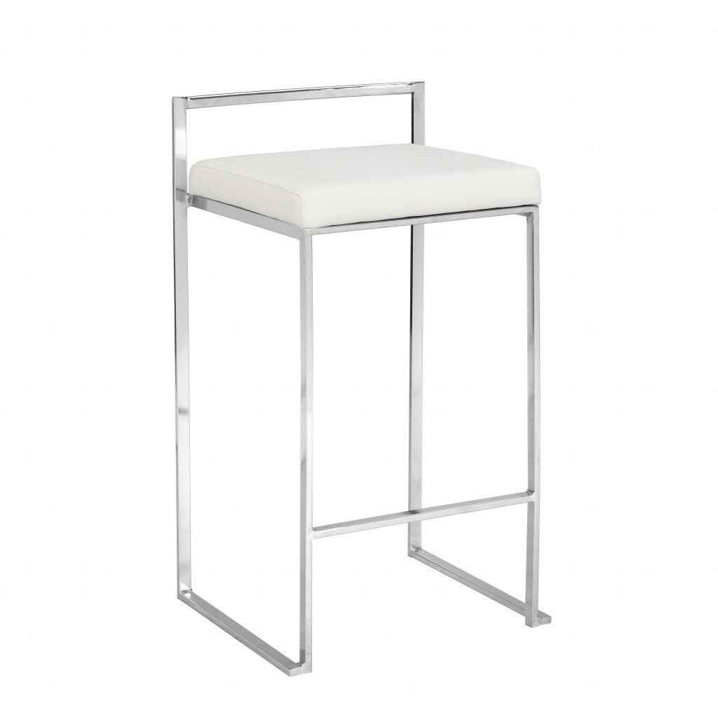 31" White Faux Leather And Solid Wood Low Back Bar Height Chair With Footrest By Homeroots | Bar Stools | Modishstore